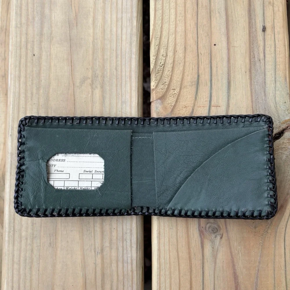 Vintage Bi-Fold Leather Wallet Whipstitch Sports Football Hand Tooled USA